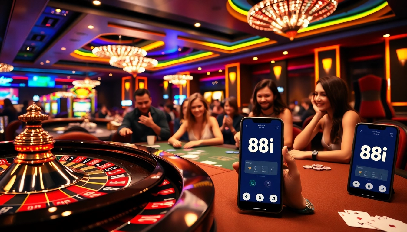 Players winning at 88i casino with roulette and poker games in a vibrant setting.