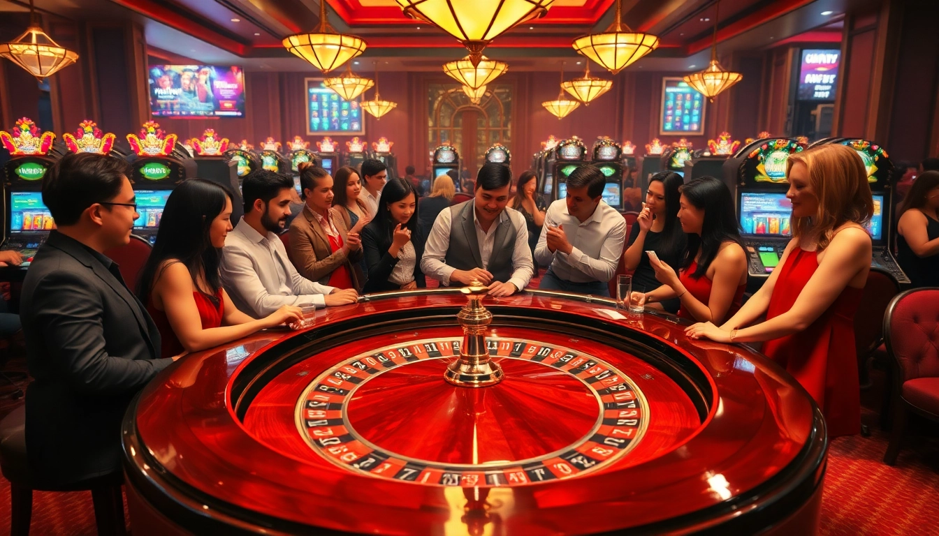 Experience the excitement of casino gaming at hay.win with vibrant roulette tables and enthusiastic players.