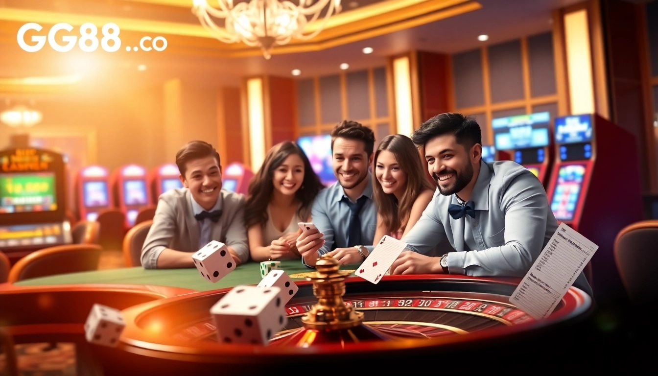 Experience the excitement of betting at GG88.co.com with a dynamic casino scene showcasing thrilling games.