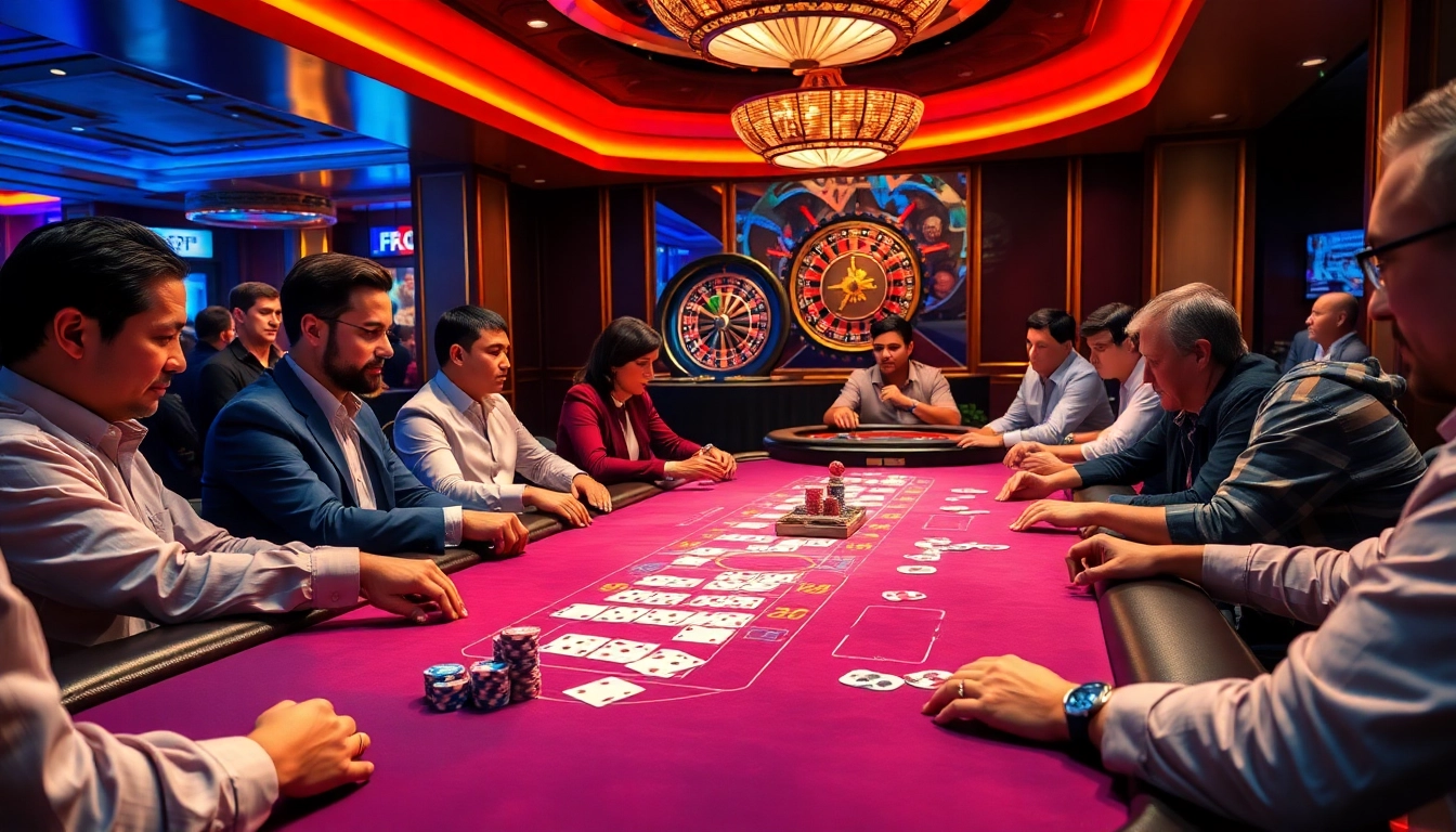 Players enjoying high-stakes poker at F 168 casino table, capturing the excitement of gambling.