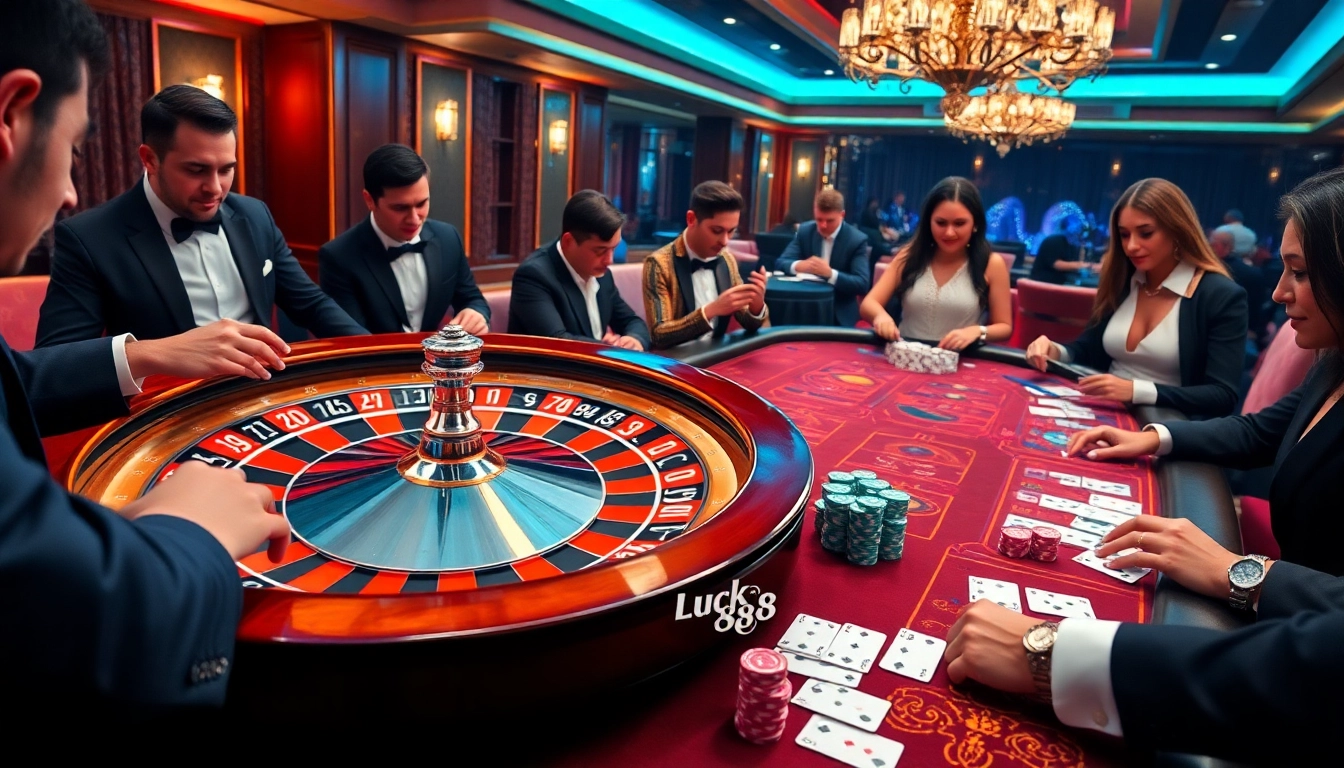 Experience thrilling gameplay at https://luck88com.net/ with a roulette wheel and excited gamblers.