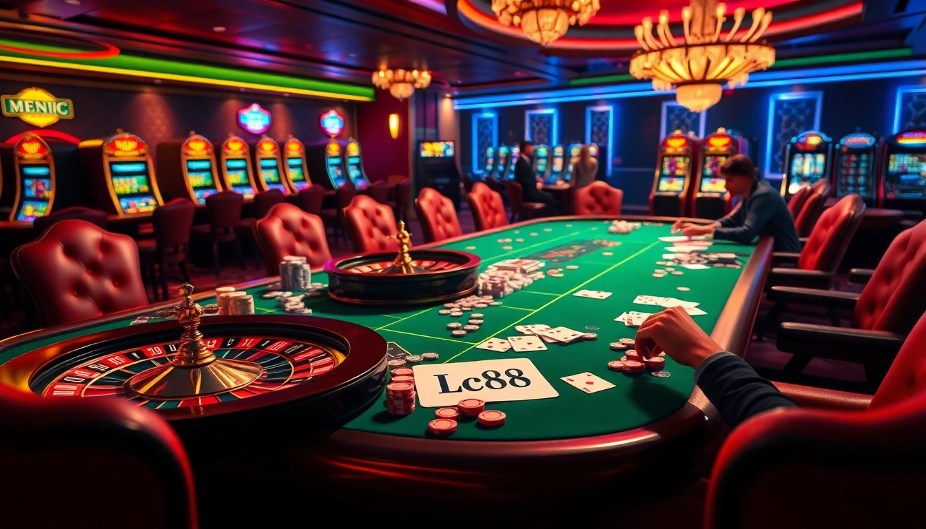 Experience an exciting lc88 casino scene with players at a vibrant gambling table.