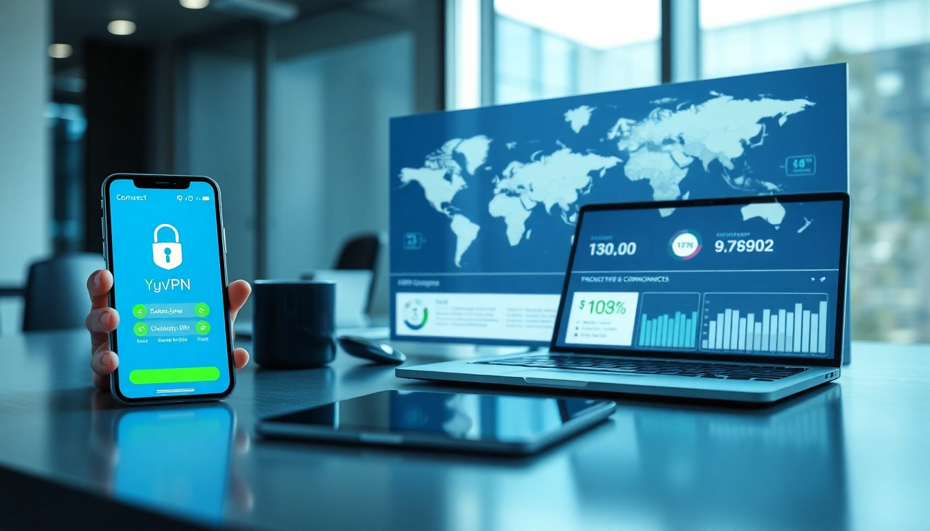 现代设备上的快连VPN应用界面，展示高速、稳定且安全的连接。