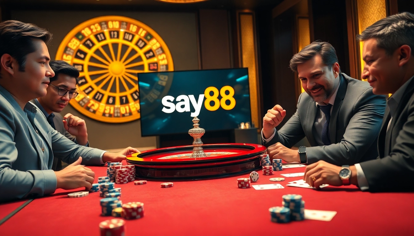 Experience the excitement at say88 nhà cái with professional gamblers at a luxurious casino table.