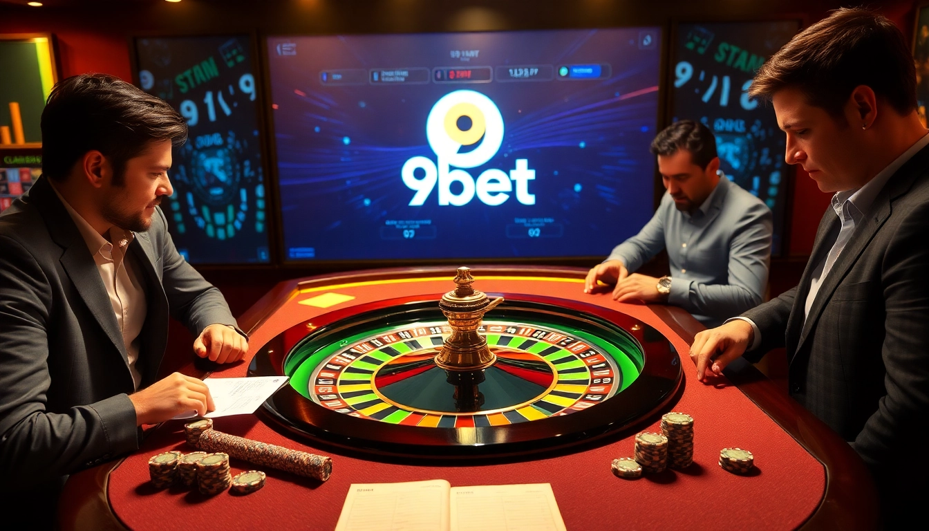 Engaged players strategizing bets at a luxury 9bet roulette table.