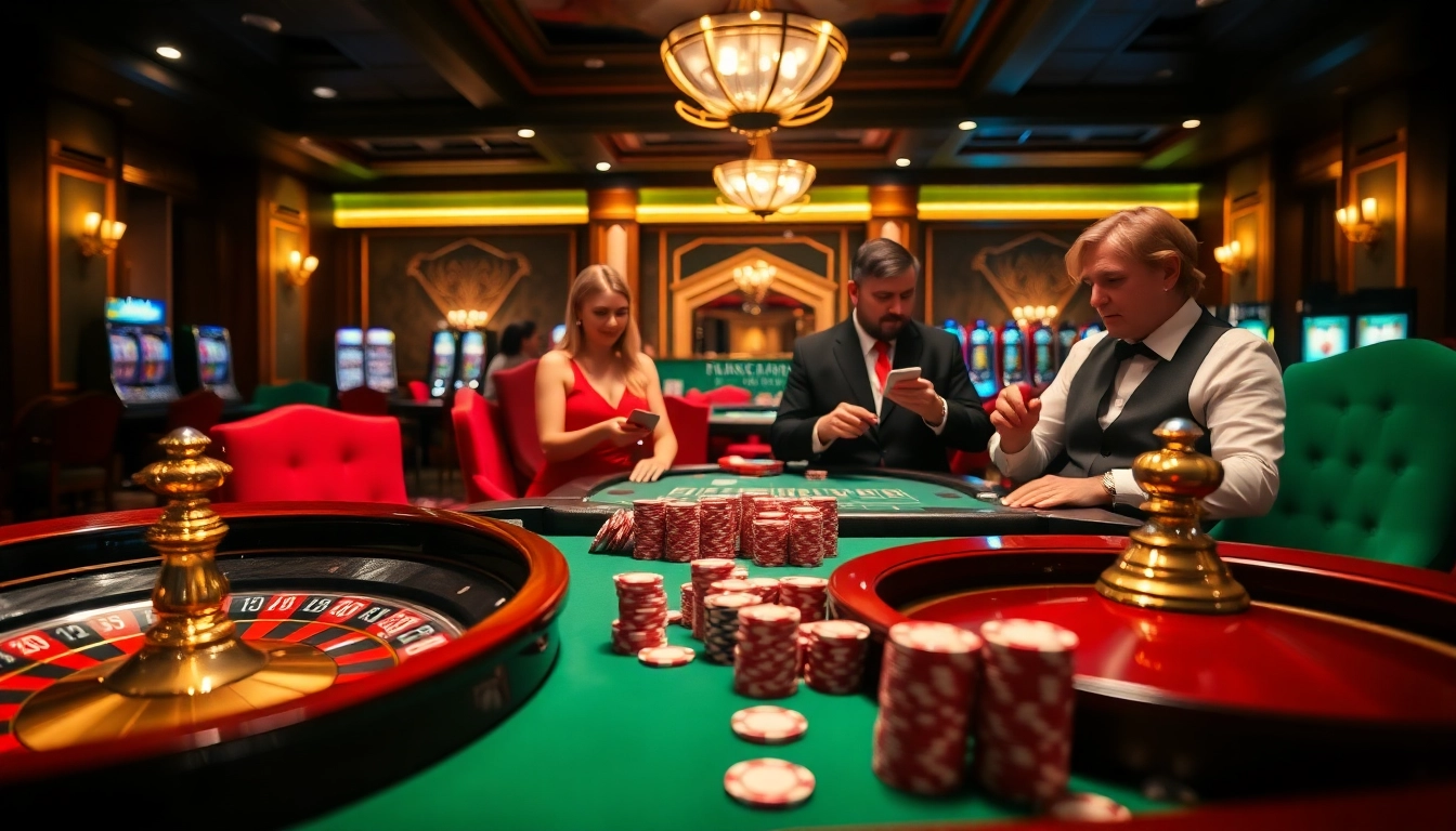 Experience the excitement of gambling with https://five88bc.com/ as players engage at a luxurious casino table.