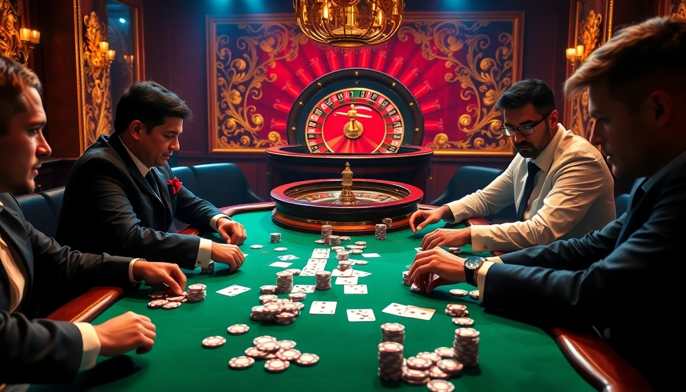 Engaged players at a poker table with chips and cards on https://5mbcr.com/, showcasing the thrill of casino games.